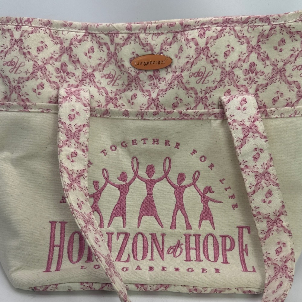 Longaberger Horizon of Hope Canvas Tote Bag Pink Floral Breast Cancer Awareness
